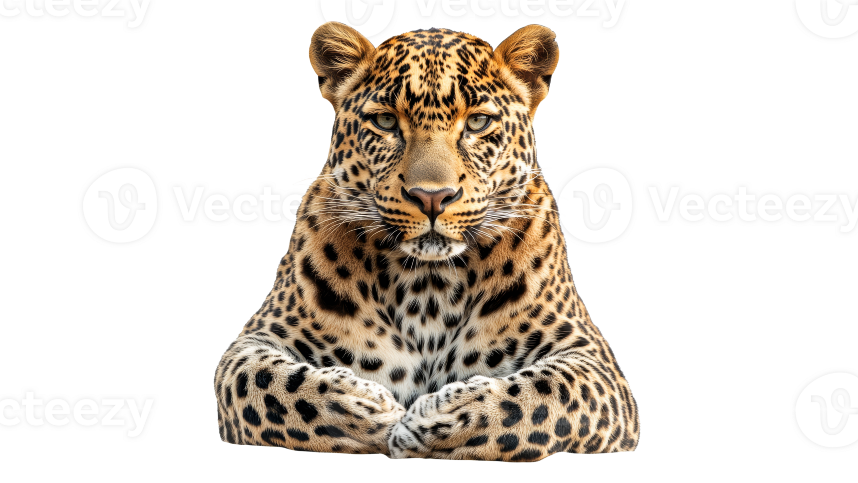 Majestic leopard resting with focused gaze png