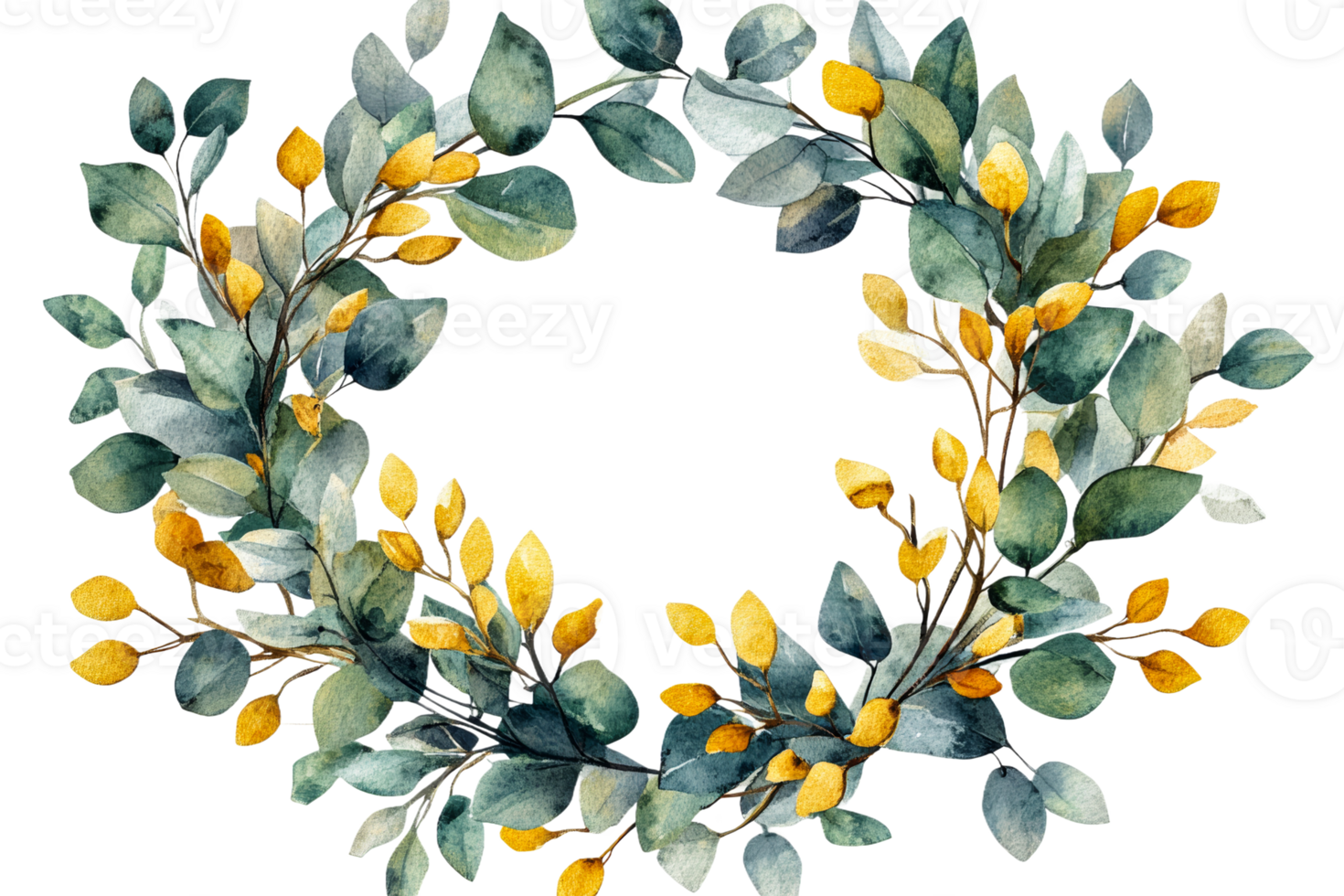 Botanical wreath design in green and yellow png
