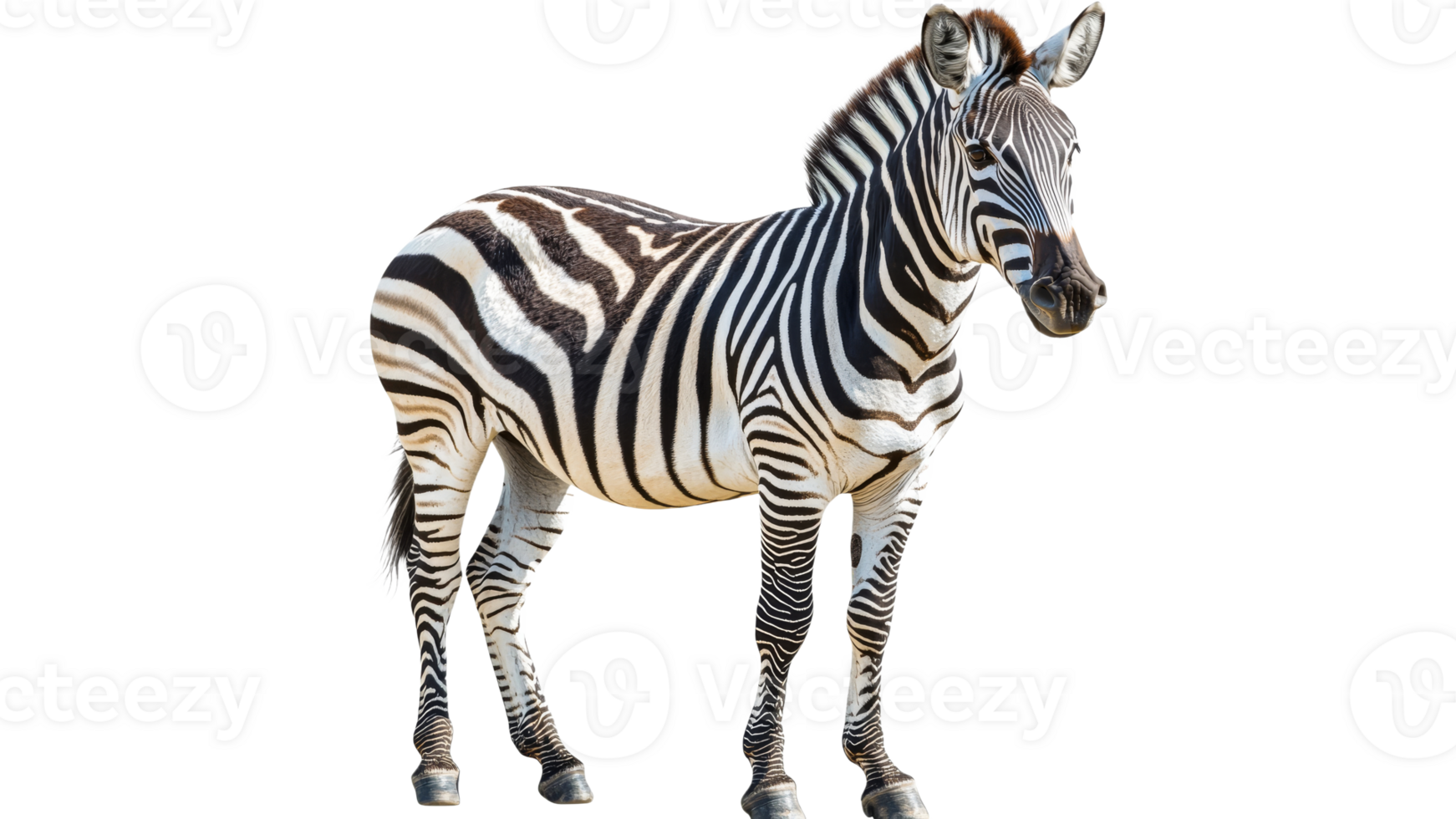 Zebra posing naturally on white background png