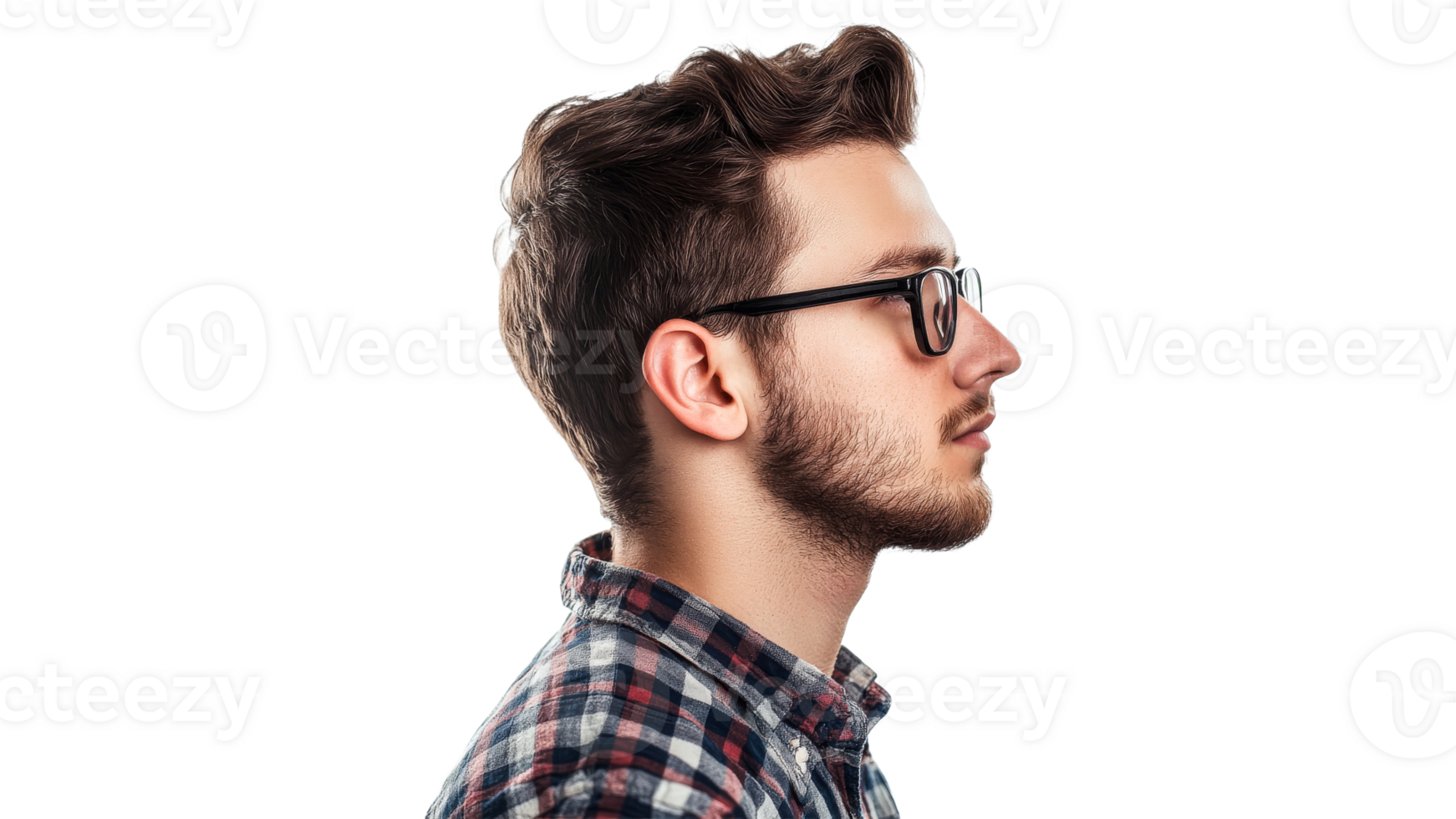Calm young man with glasses in profile png