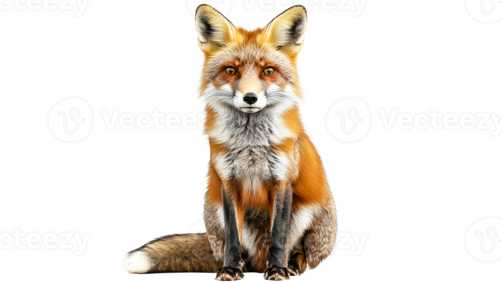 Red fox sitting calmly on a white background png