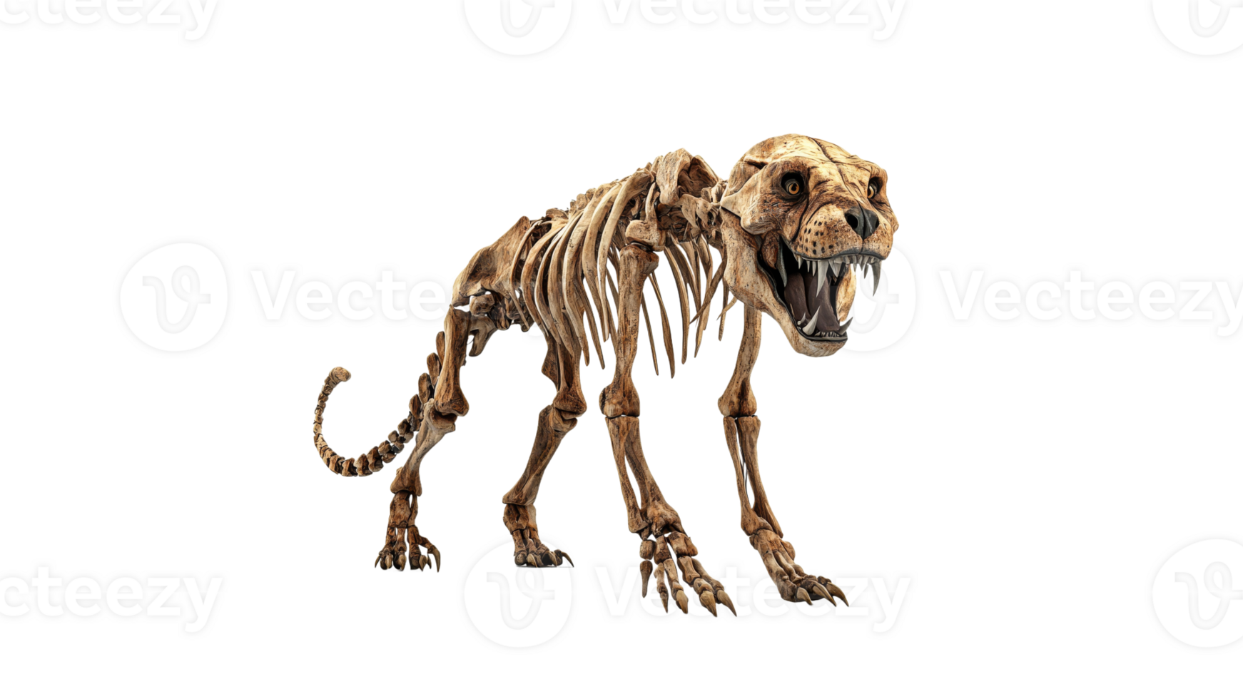 Skeleton model of a prehistoric canine creature png