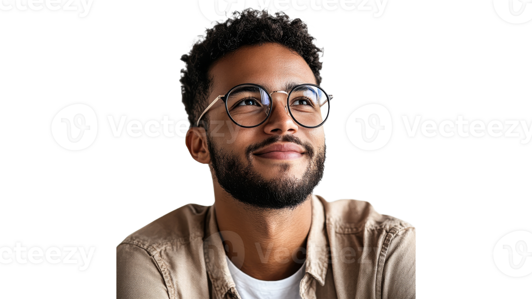 Man with glasses smiles thoughtfully indoors png