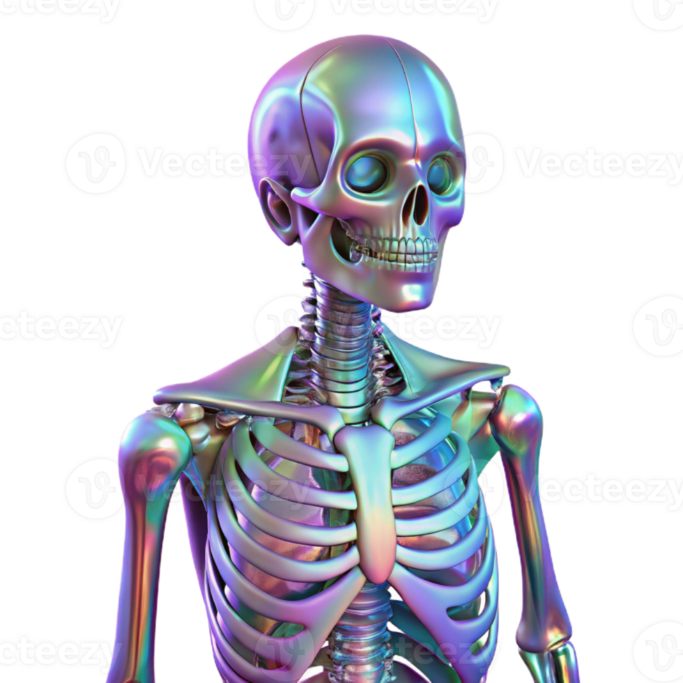 serene artistic Holographic Anatomical Model Human Skeleton Cutout detailed png