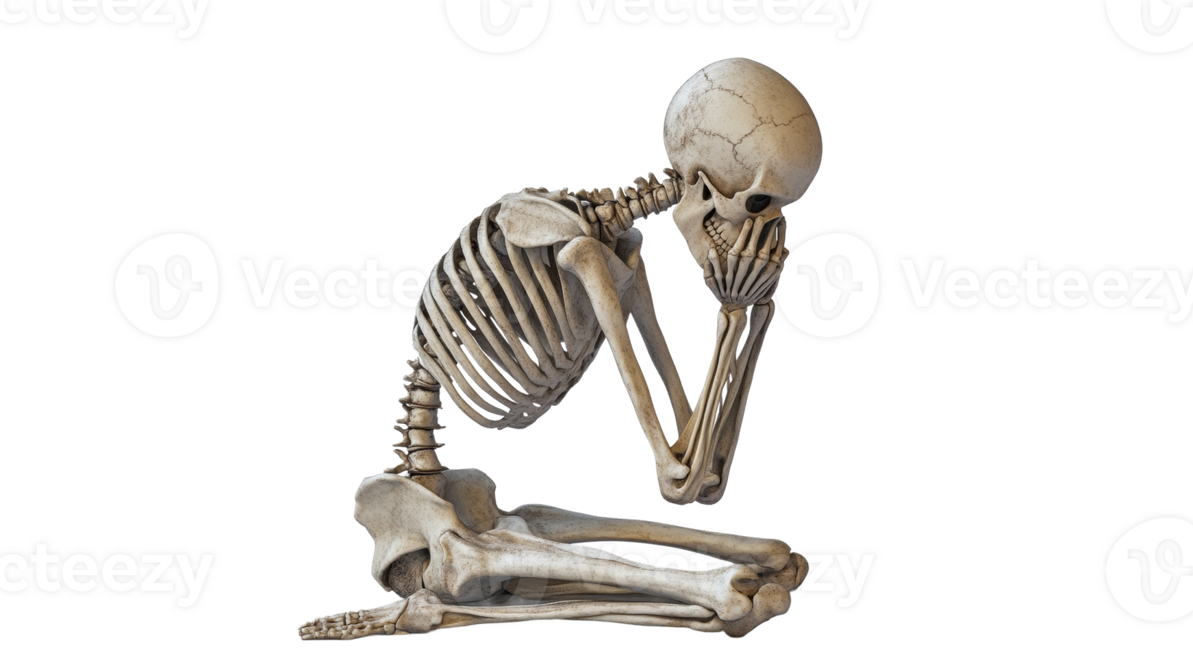 Sad skeleton in a thoughtful pose png