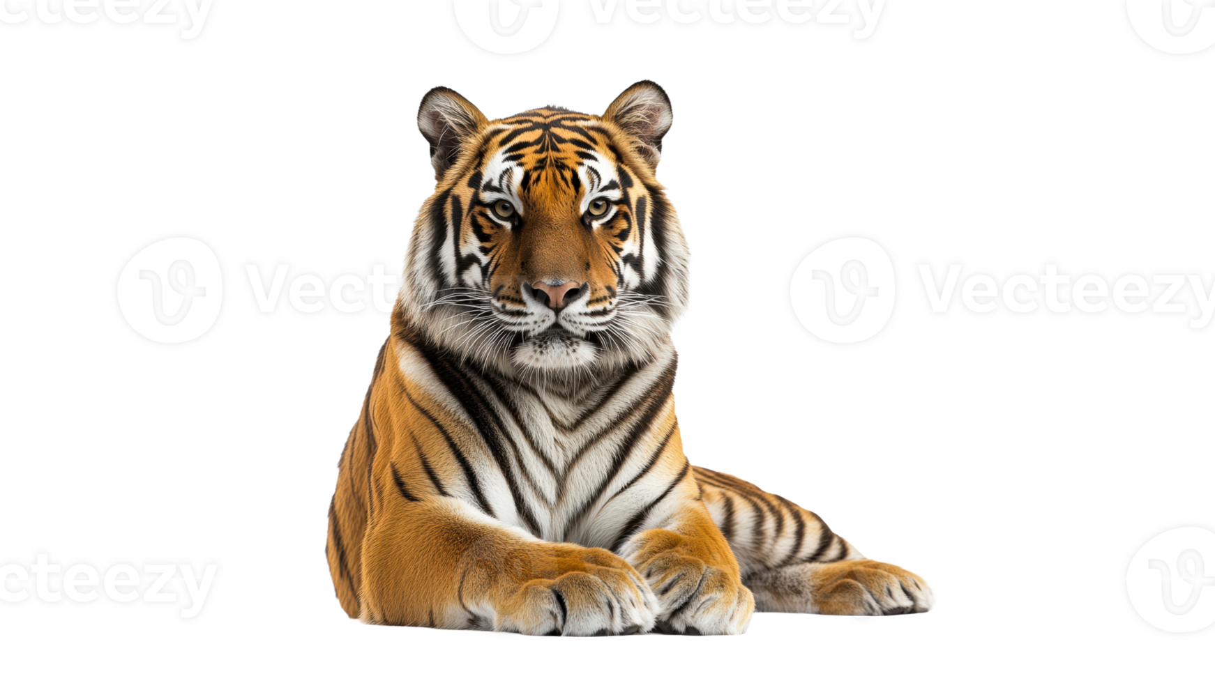Tiger resting calmly on a white background png