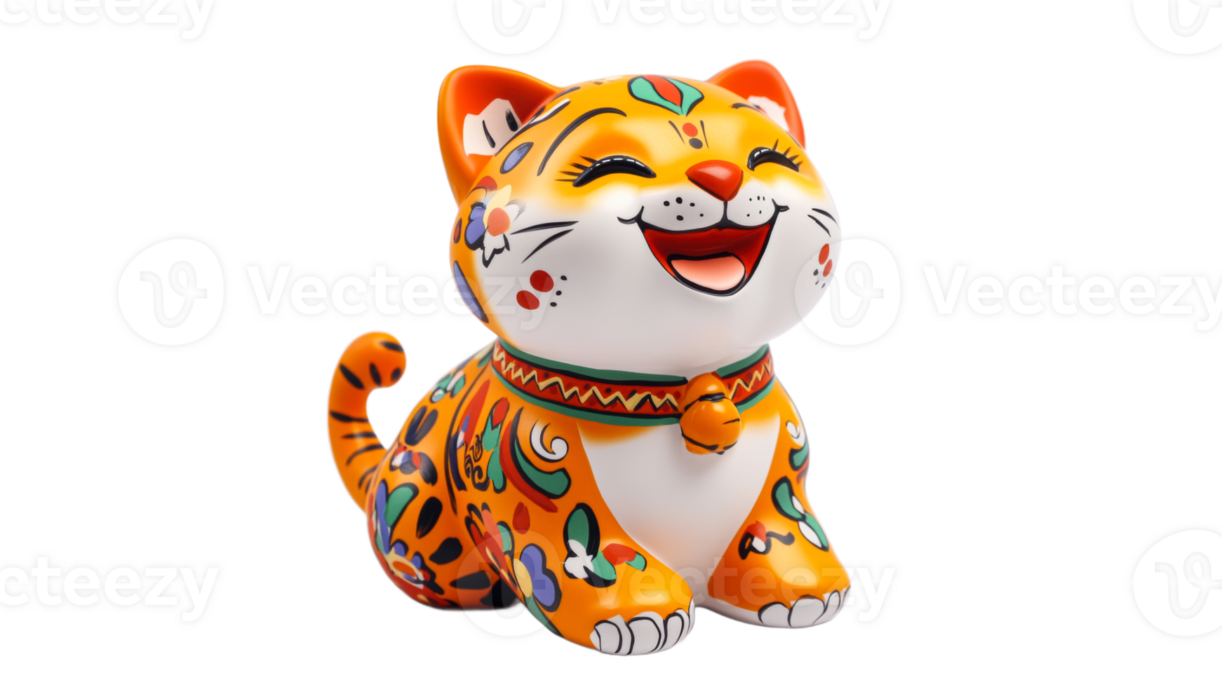 Colorful cat figurine with joyful expression png