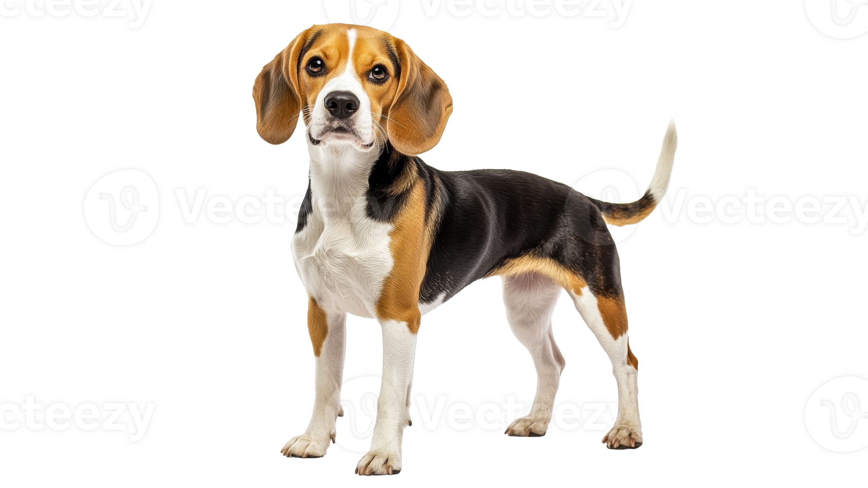 Beagle standing confidently on white background png