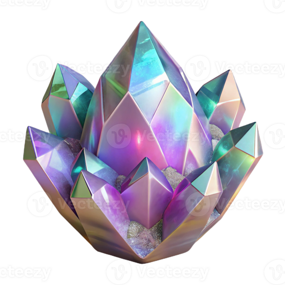 wonderful artistic Holographic Crystal Geode Isolated with Sparkling Crystals detailed png