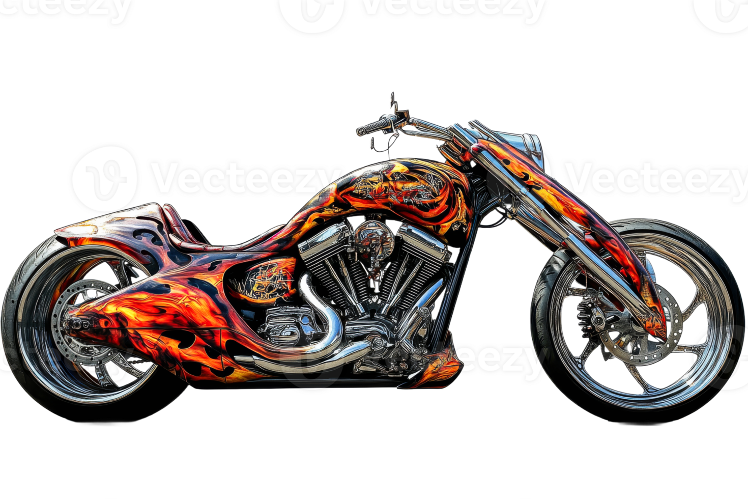 Colorful custom motorcycle with flame design png