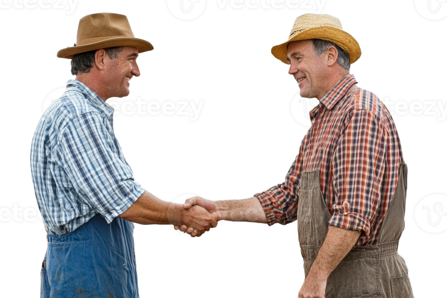 Two farmers shaking hands in a friendly meeting png