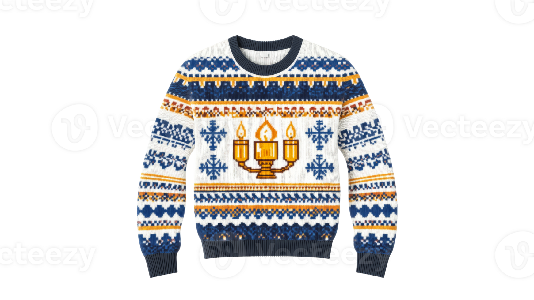 Colorful winter sweater with traditional patterns png