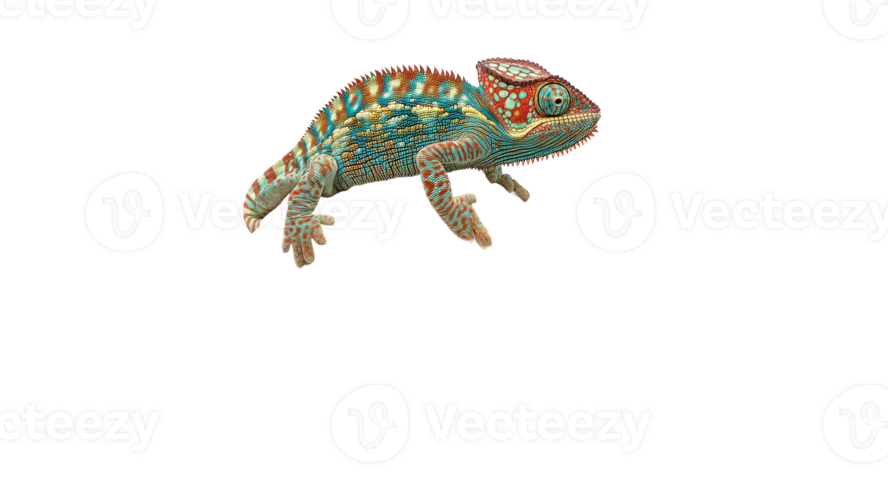 Colorful chameleon climbing on a branch png