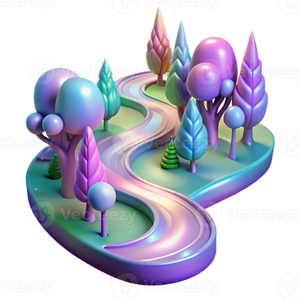 serene contemporary Holographic Forest Path Isolated with Winding Trail detailed png