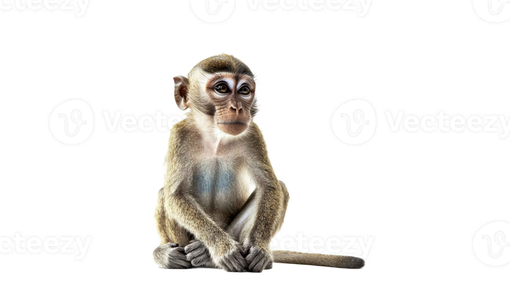 Young monkey sits calmly in a bright setting png