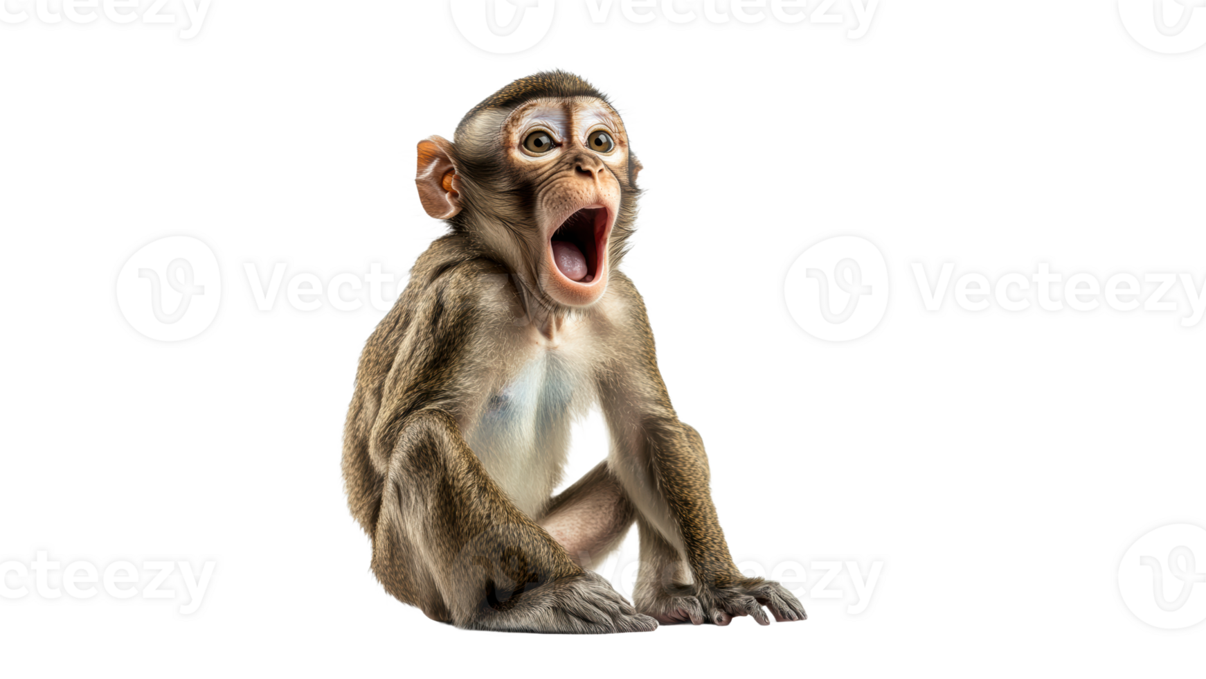 Monkey yawning with an expressive face and posture png
