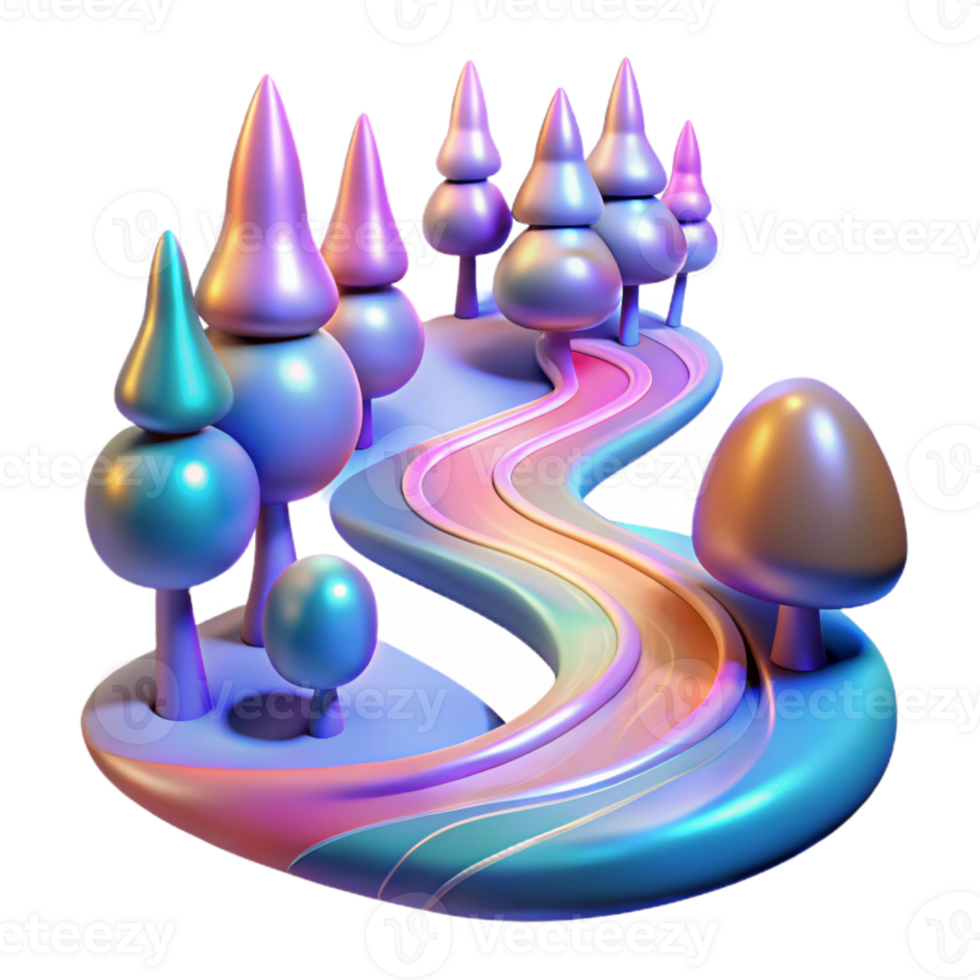 elegant artistic Holographic Forest Path Isolated with Winding Trail premium png