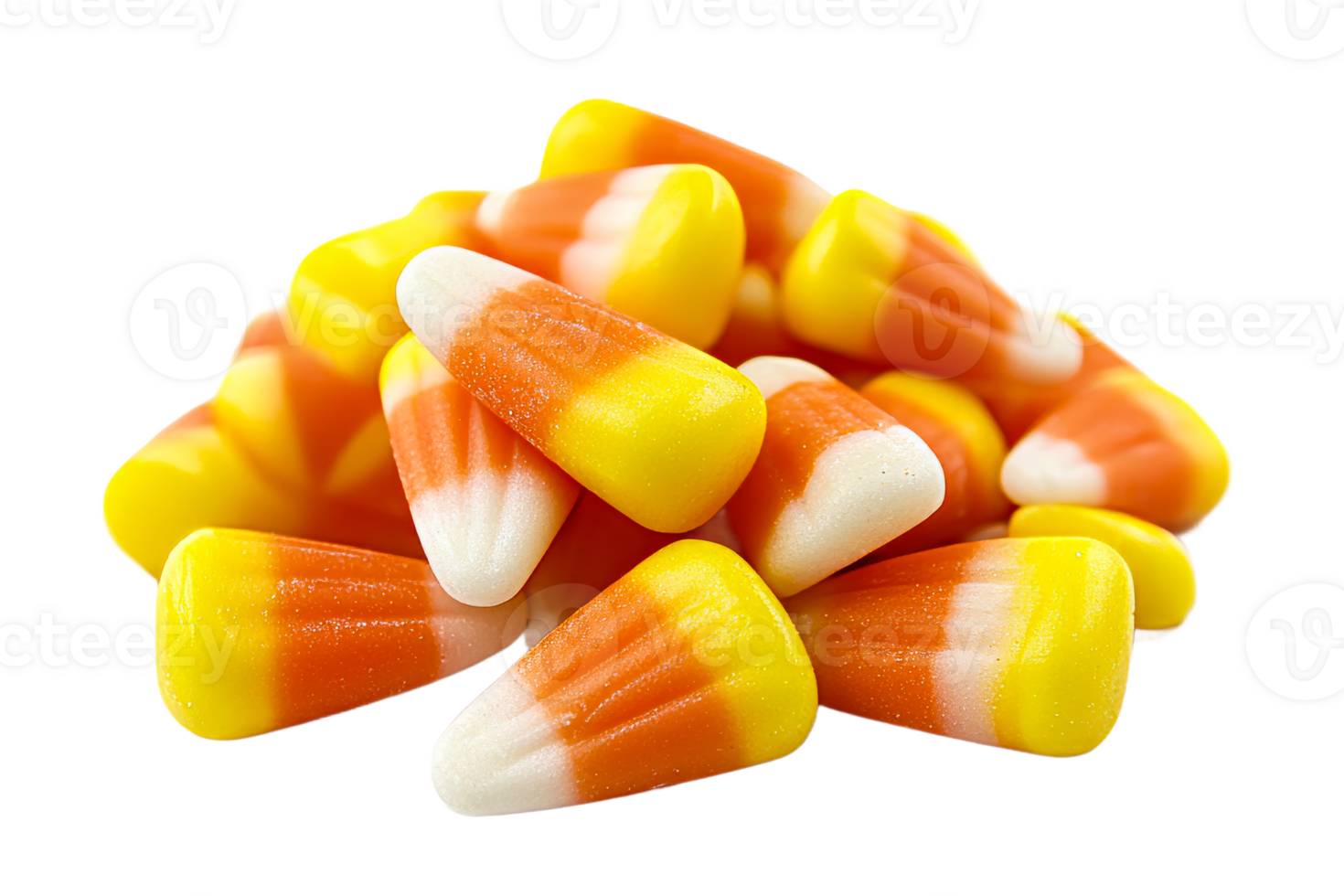 Colorful candy corn stacked on a white surface png