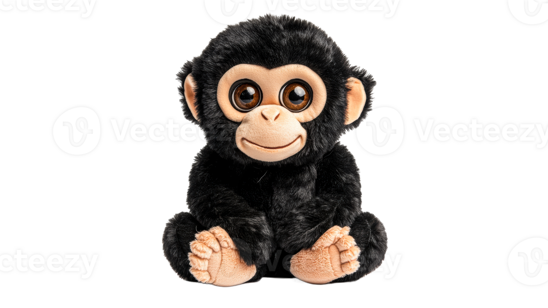 Smiling plush monkey toy sitting png
