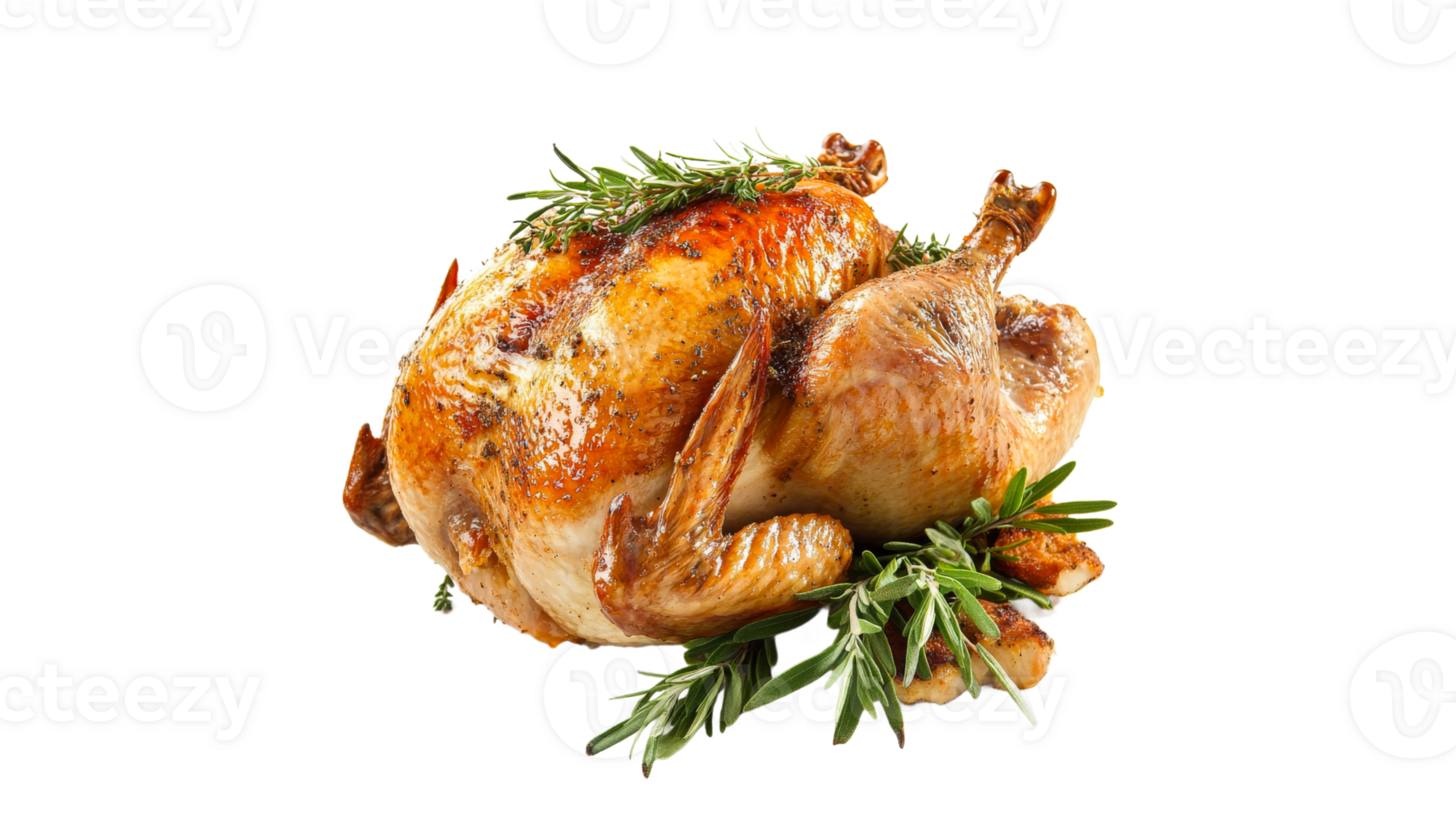 Juicy roasted chicken with herbs on display png
