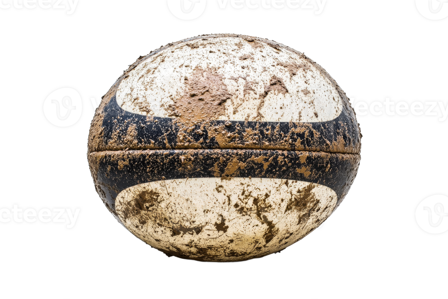 Old and muddy volleyball resting on the ground png