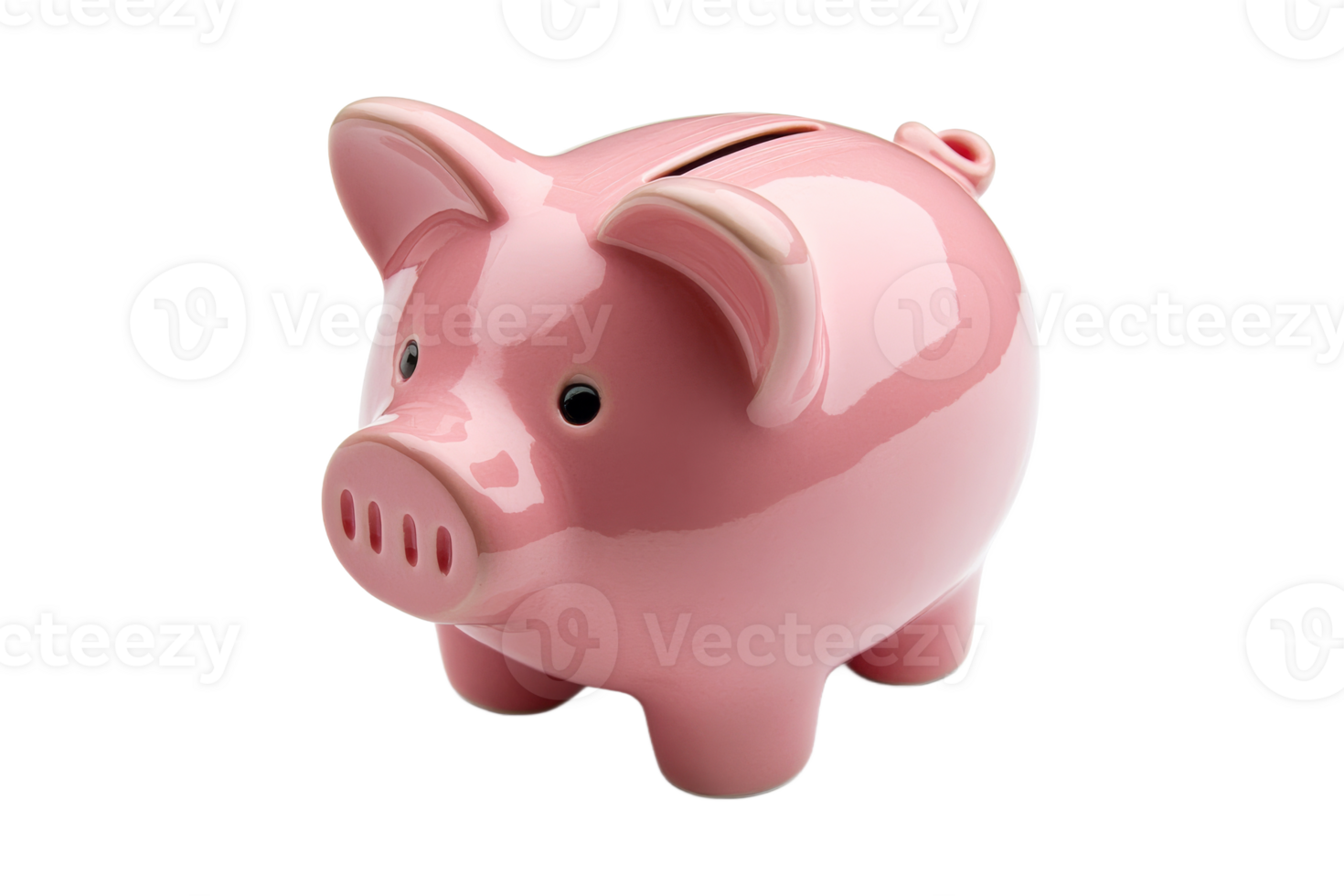Saving coins in a classic pink piggy bank png