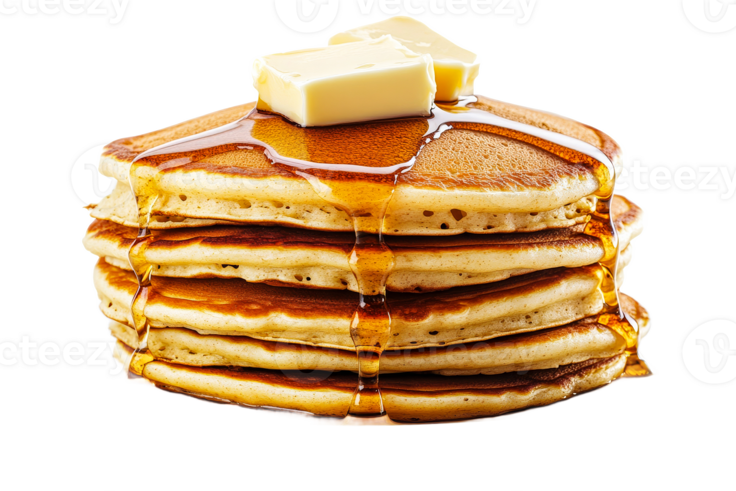Fluffy pancakes topped with butter and syrup png