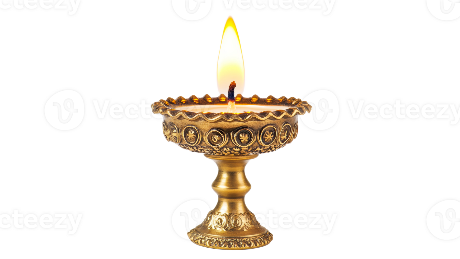 Candle illuminates a decorative oil lamp png