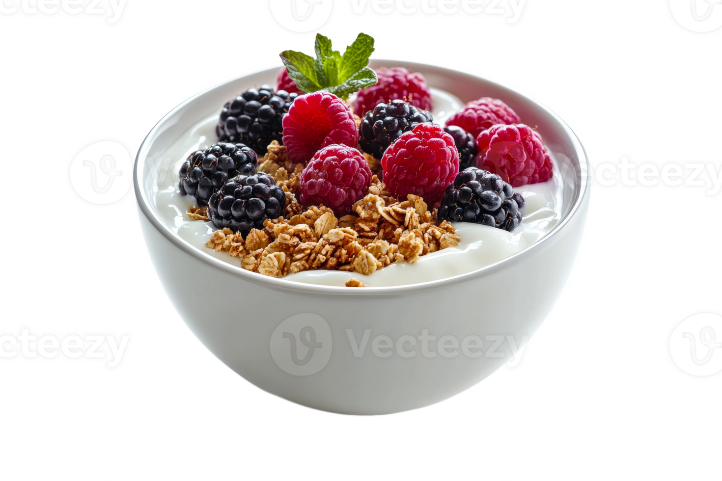 Yogurt bowl with berries and granola on transparent background png