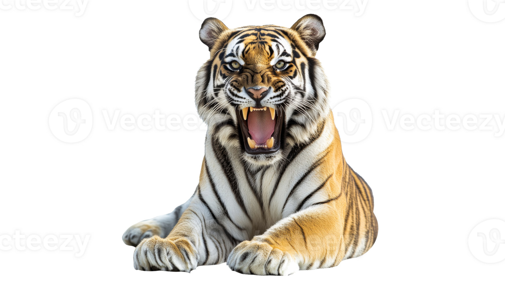 Tiger roaring on a white background png