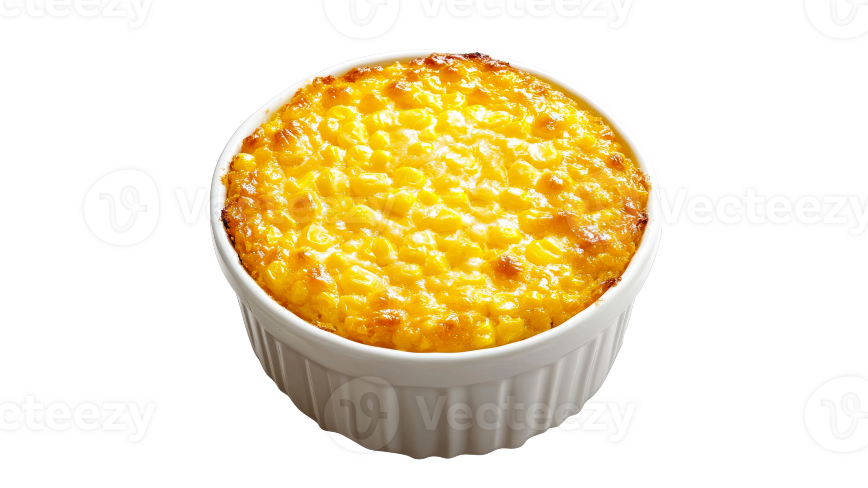 Delicious baked corn pudding served in a ramekin png