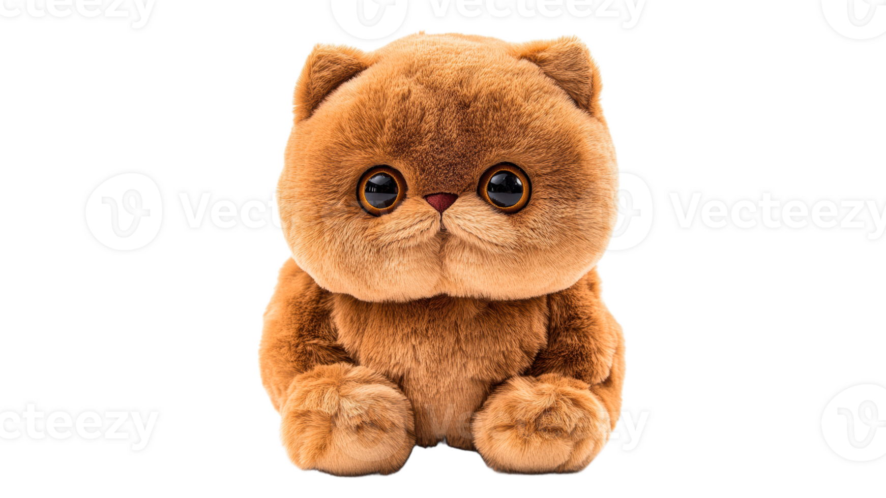 Fluffy brown cat plush toy with big eyes png