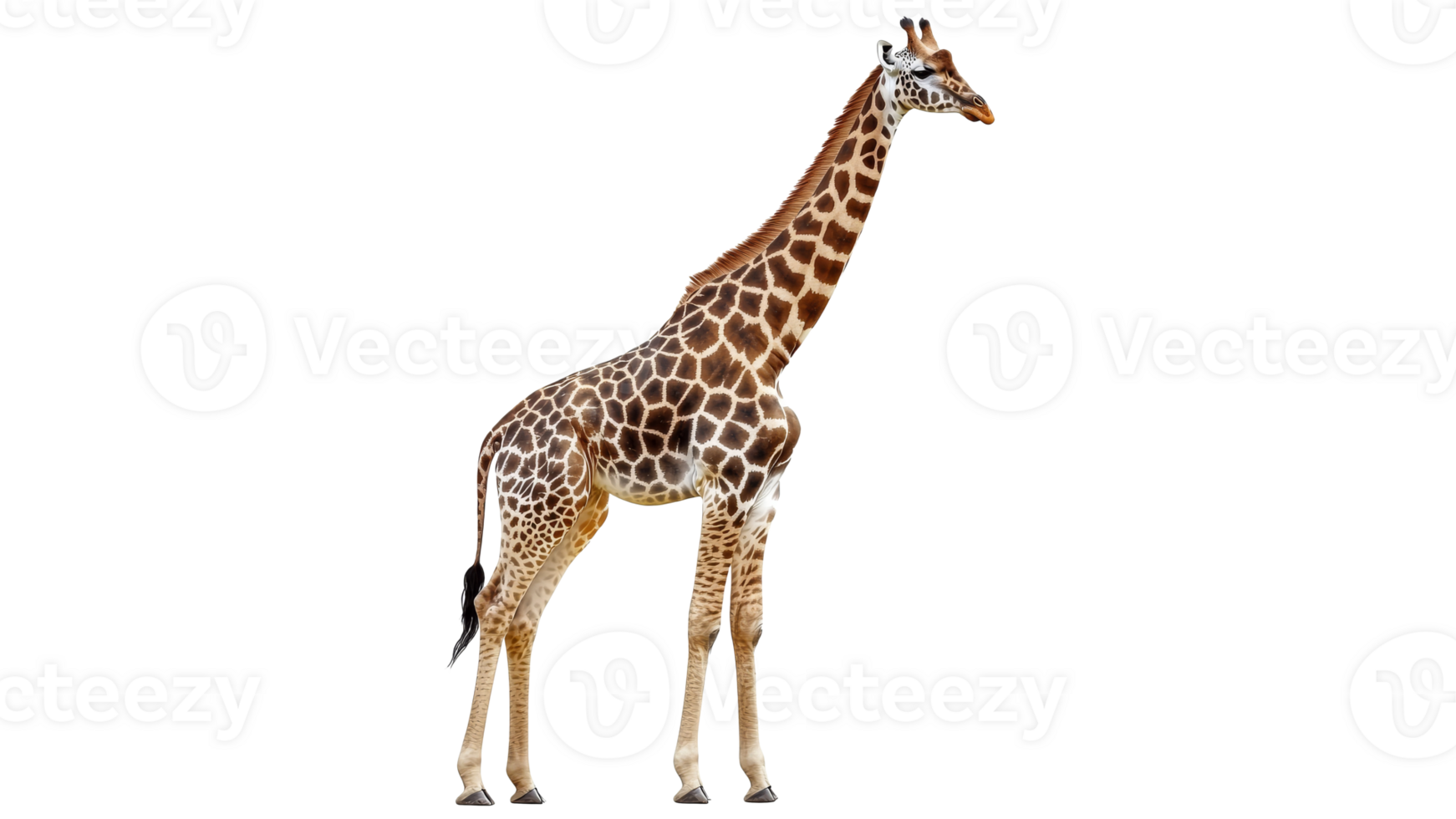 Giraffe standing tall in a natural pose transparent png