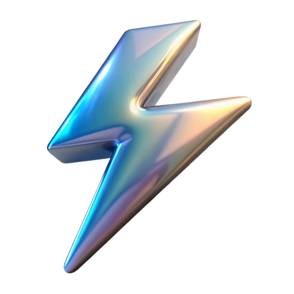 vibrant minimalist Holographic Lightning Bolt Isolated with Jagged Shape detailed png