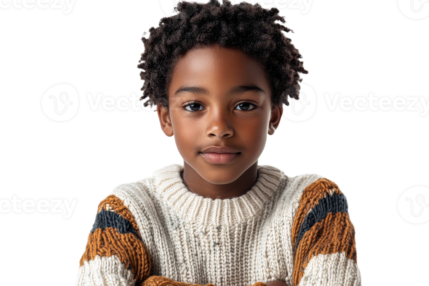 Confident boy in cozy sweater png