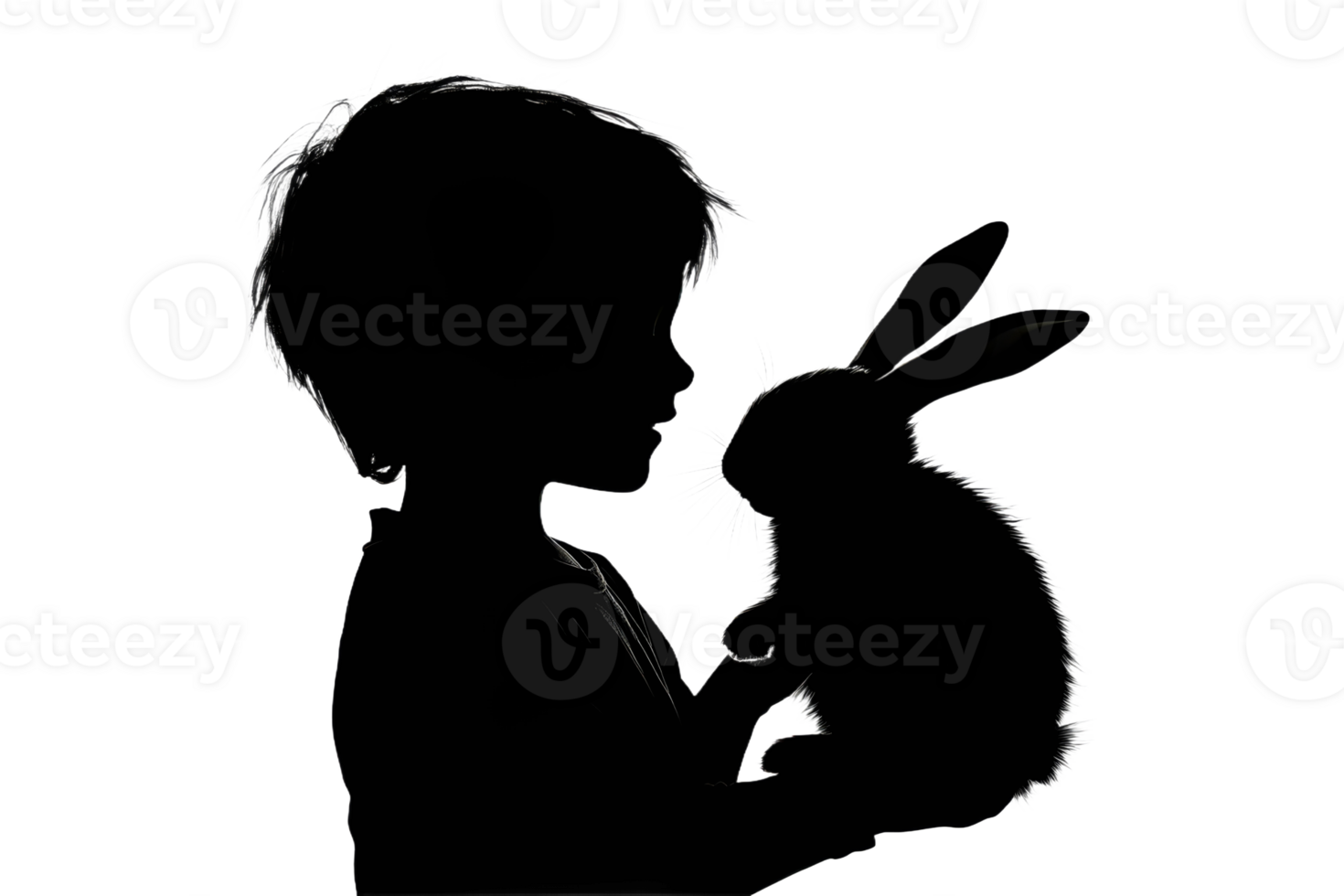 Child holds a rabbit against bright background png