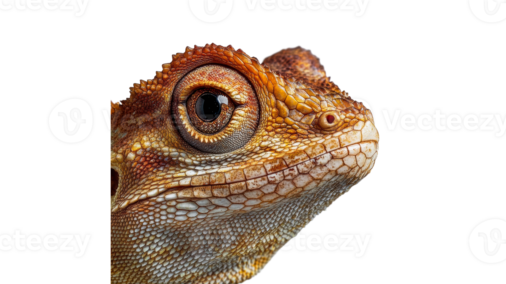 Close up of a lizards face on white png