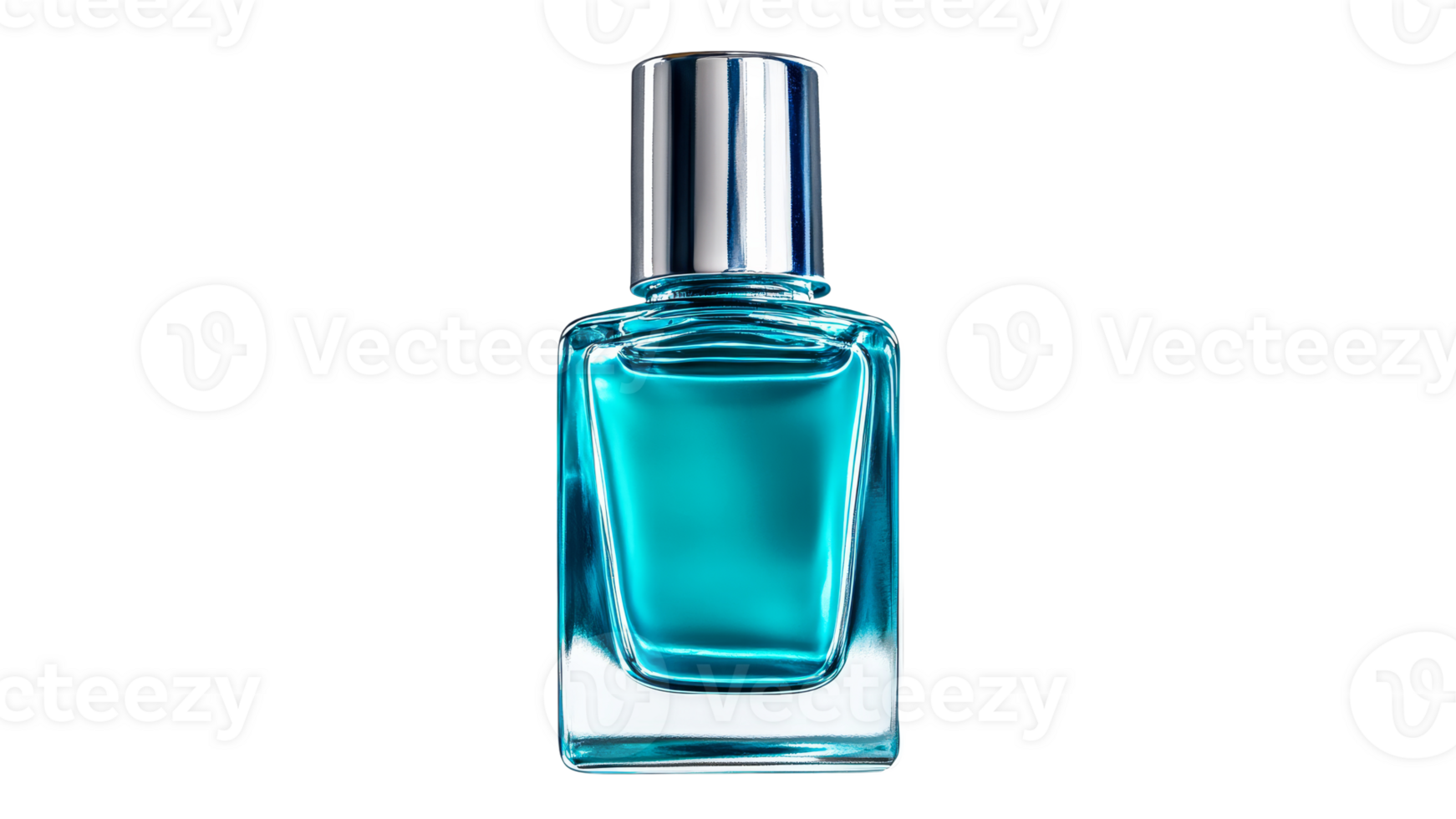 Elegant turquoise perfume bottle with silver cap png