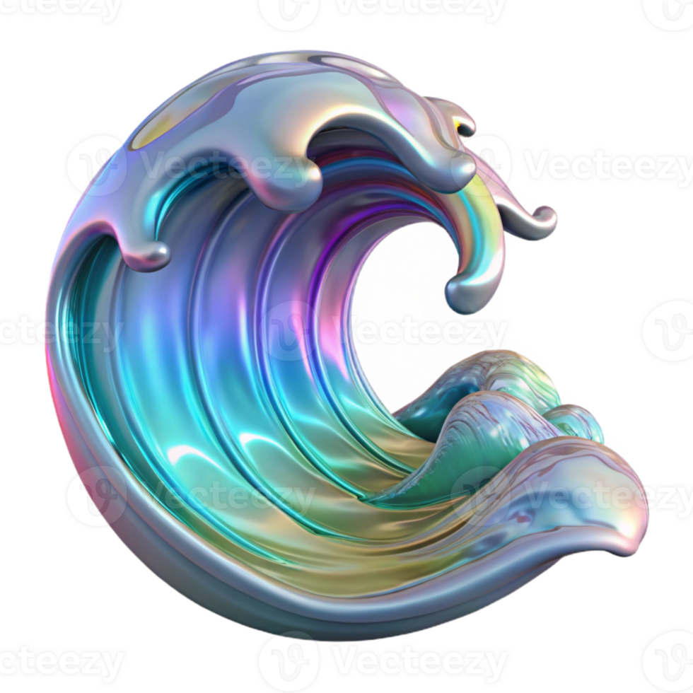vibrant classic Holographic Ocean Waves Cutout with Crashing Motion premium png