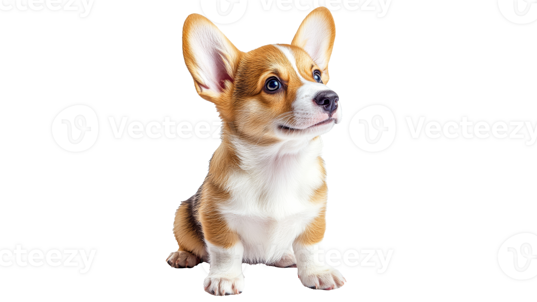 Corgi puppy sitting attentively in bright light png