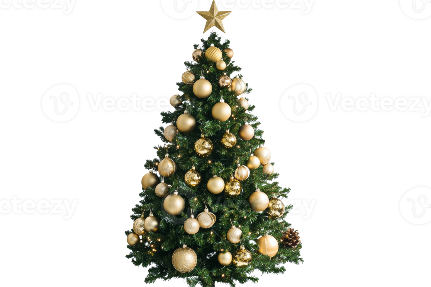 Decorative gold Christmas tree with star topper png