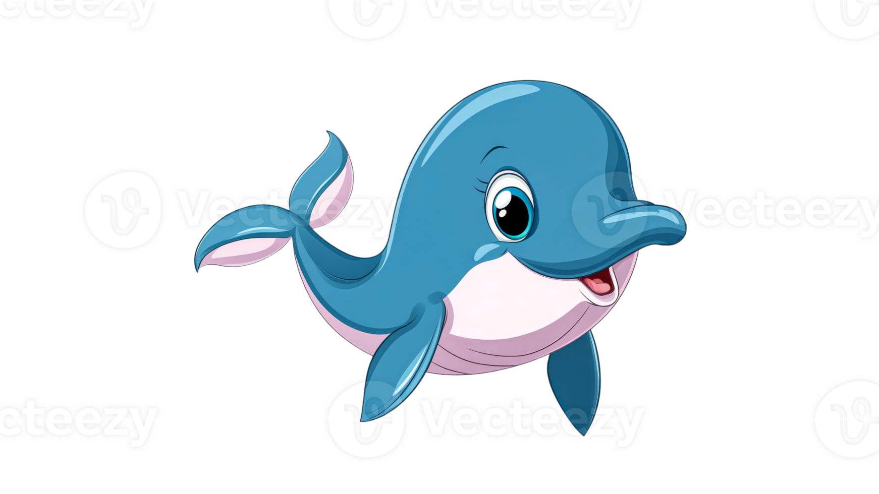 Cartoon dolphin swimming playfully in the ocean png