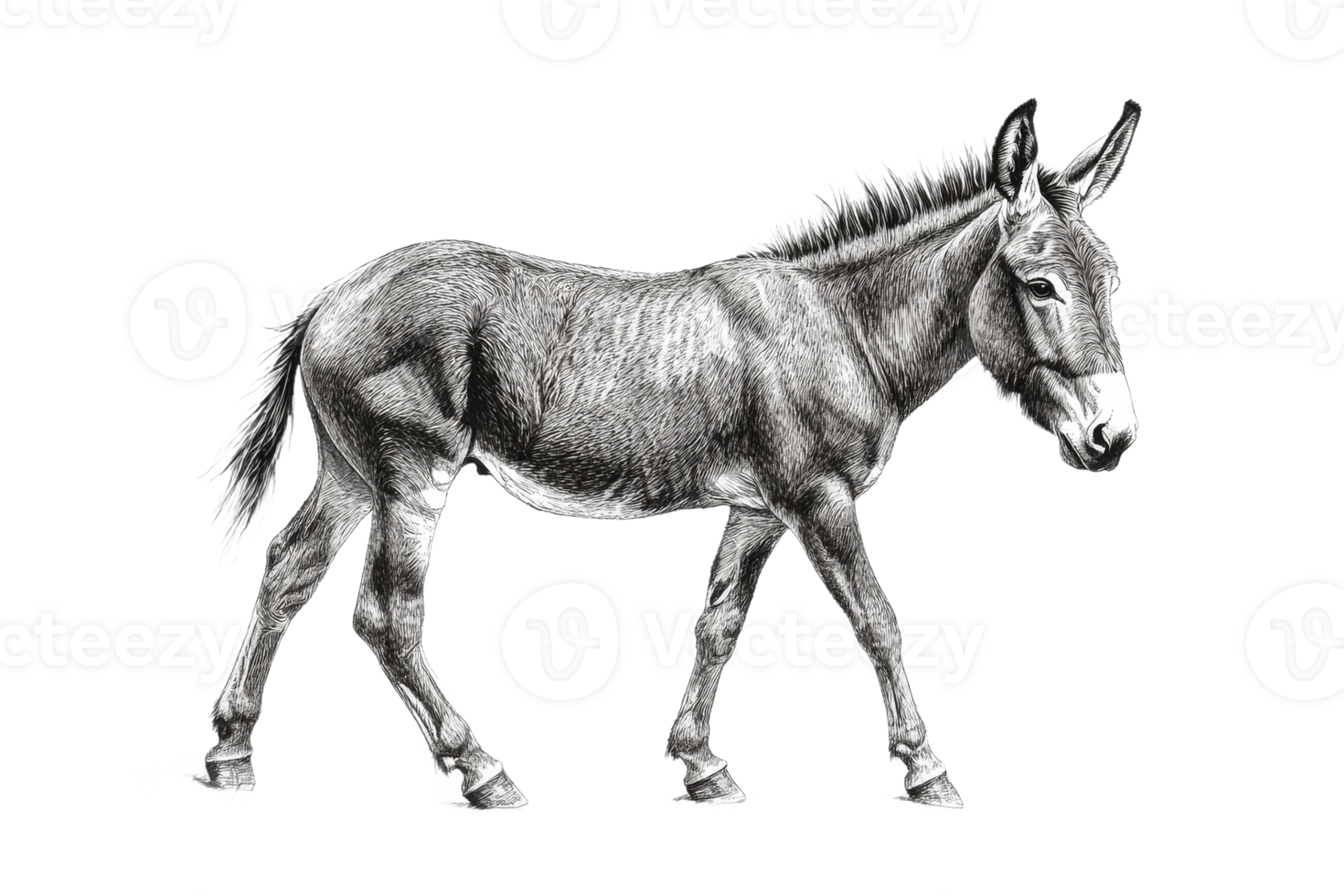 Detailed sketch of a walking donkey png