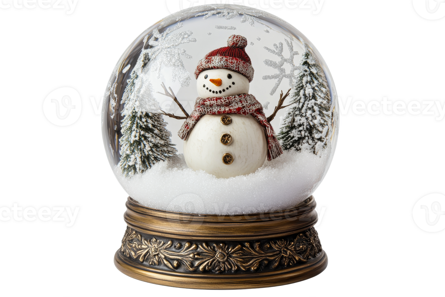 Snow globe featuring a cheerful snowman and trees transparent png