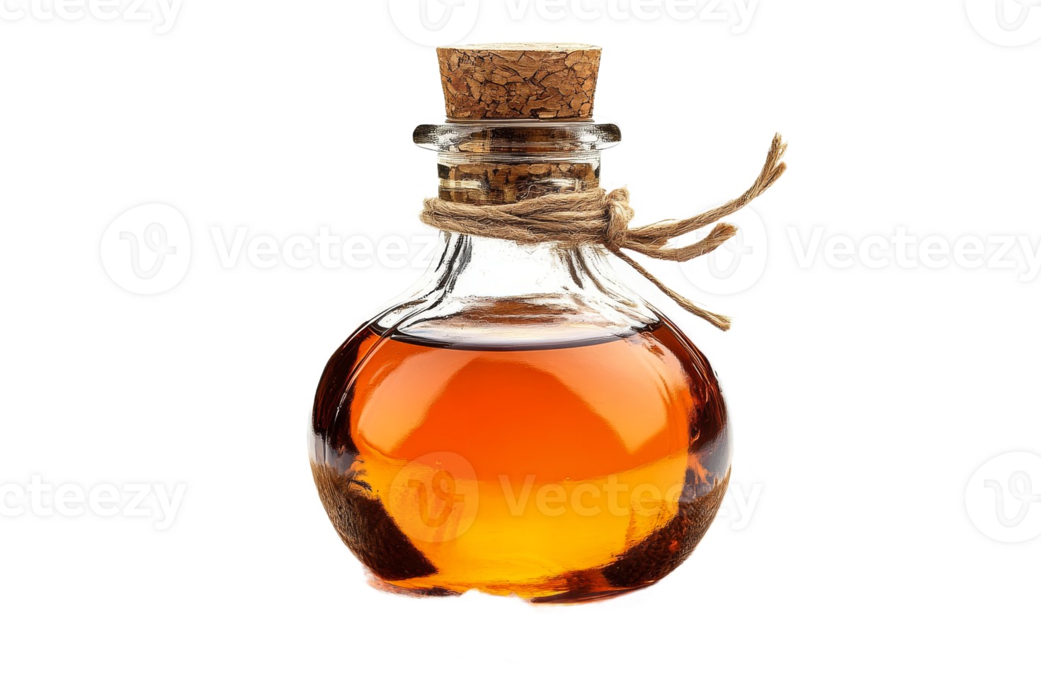 Clear glass bottle filled with amber liquid png