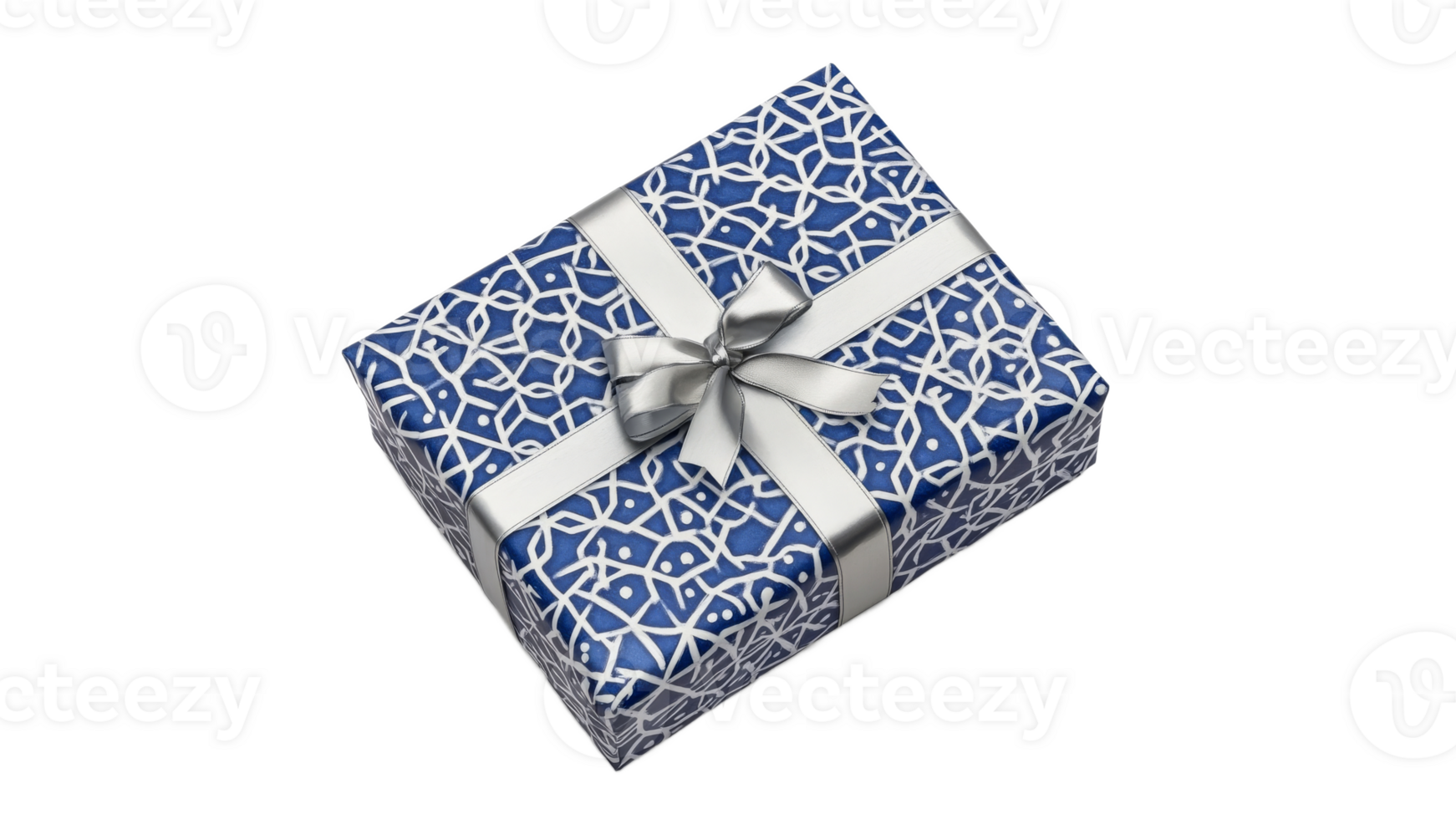 Blue gift box with silver ribbon png