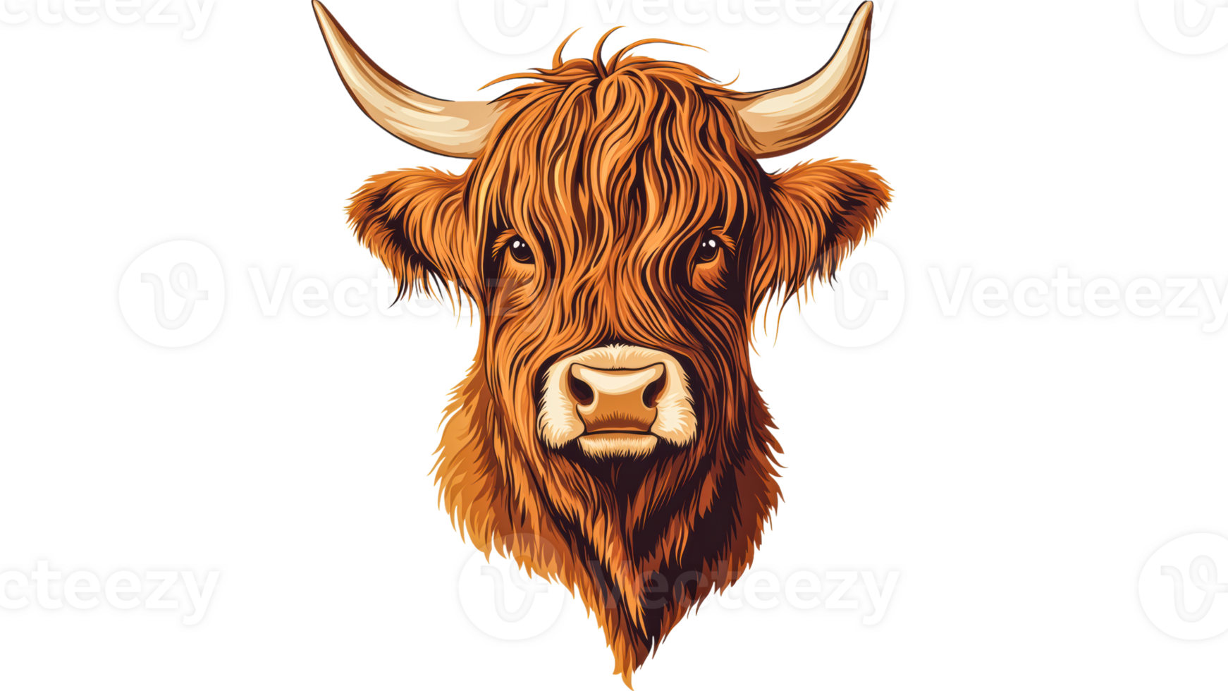 Distinctive Highland cattle head and fur png