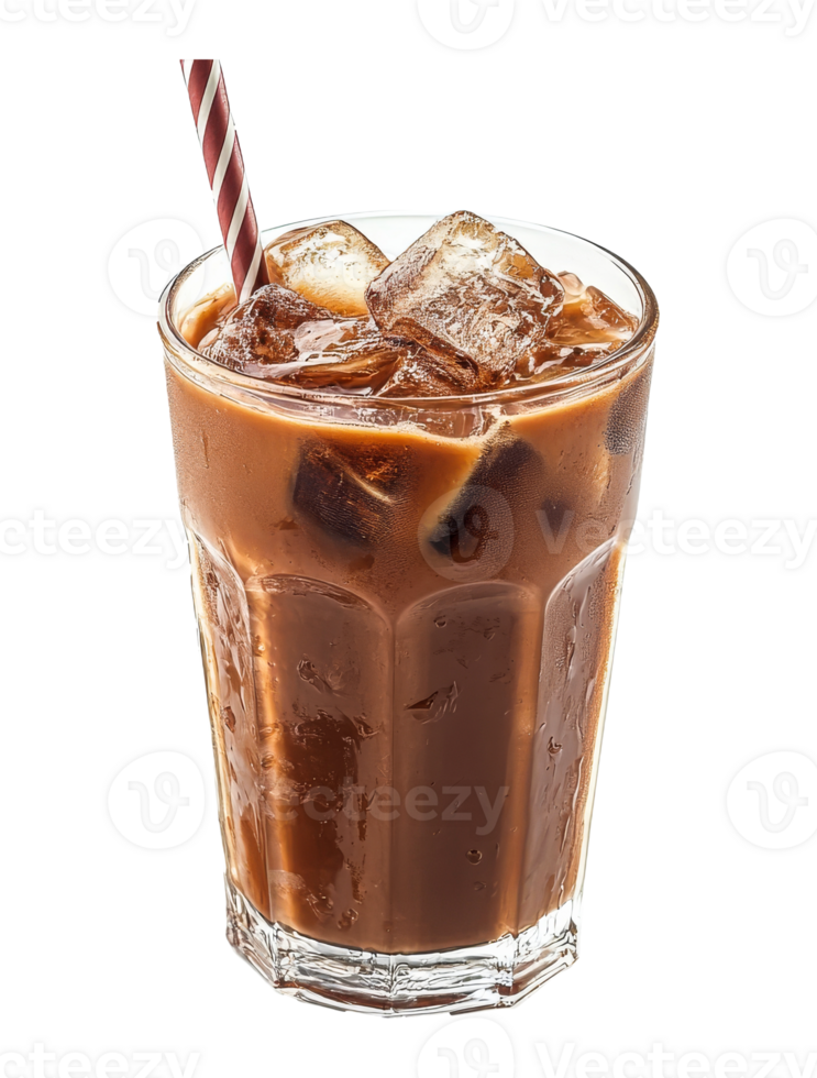 Refreshing iced coffee beverage served in a glass png