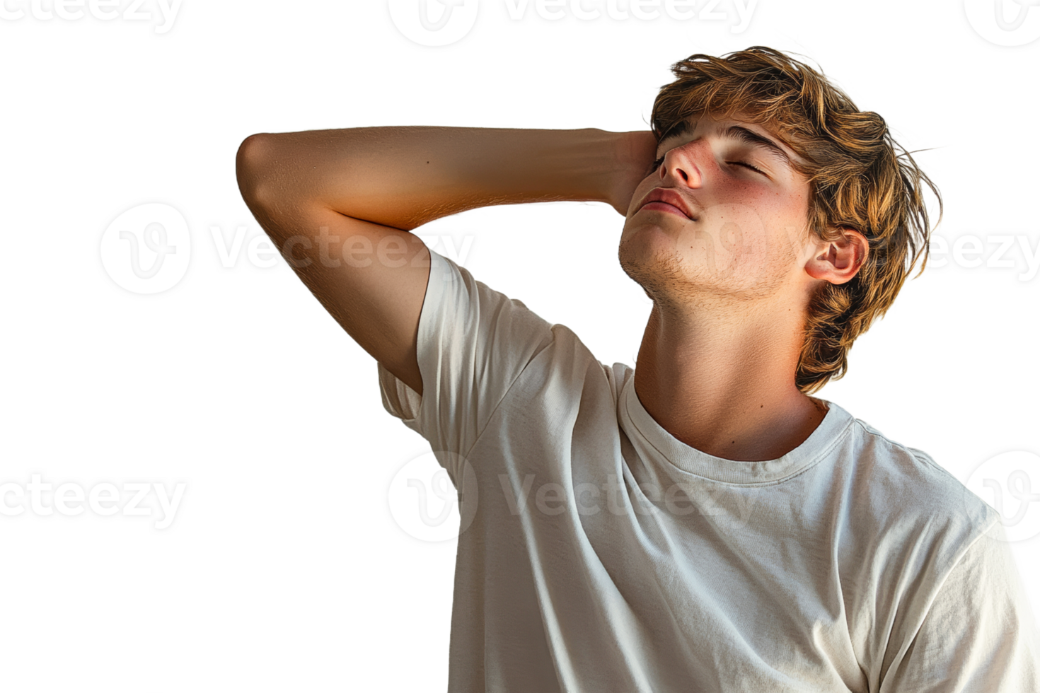Young man in casual pose with serene expression png