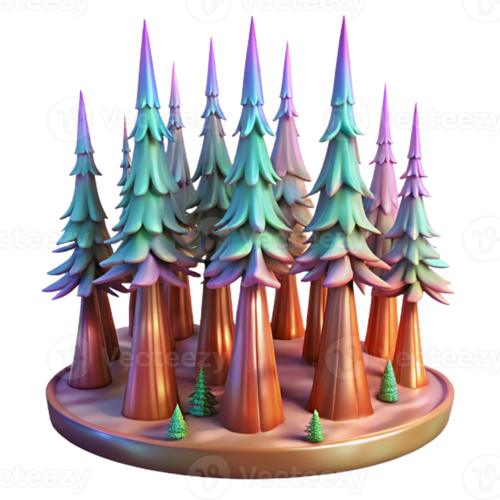 dramatic abstract Holographic Redwood Forest Isolated with Tall Trees genuine png